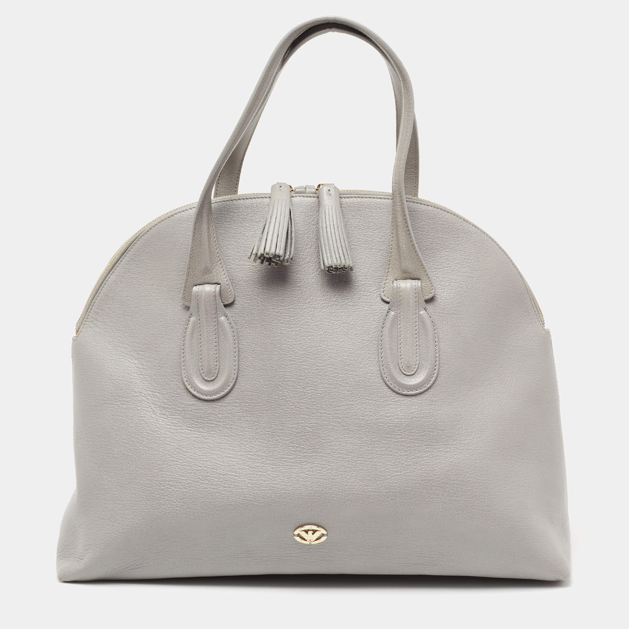Emporio Armani Grey Leather Zip Satchel