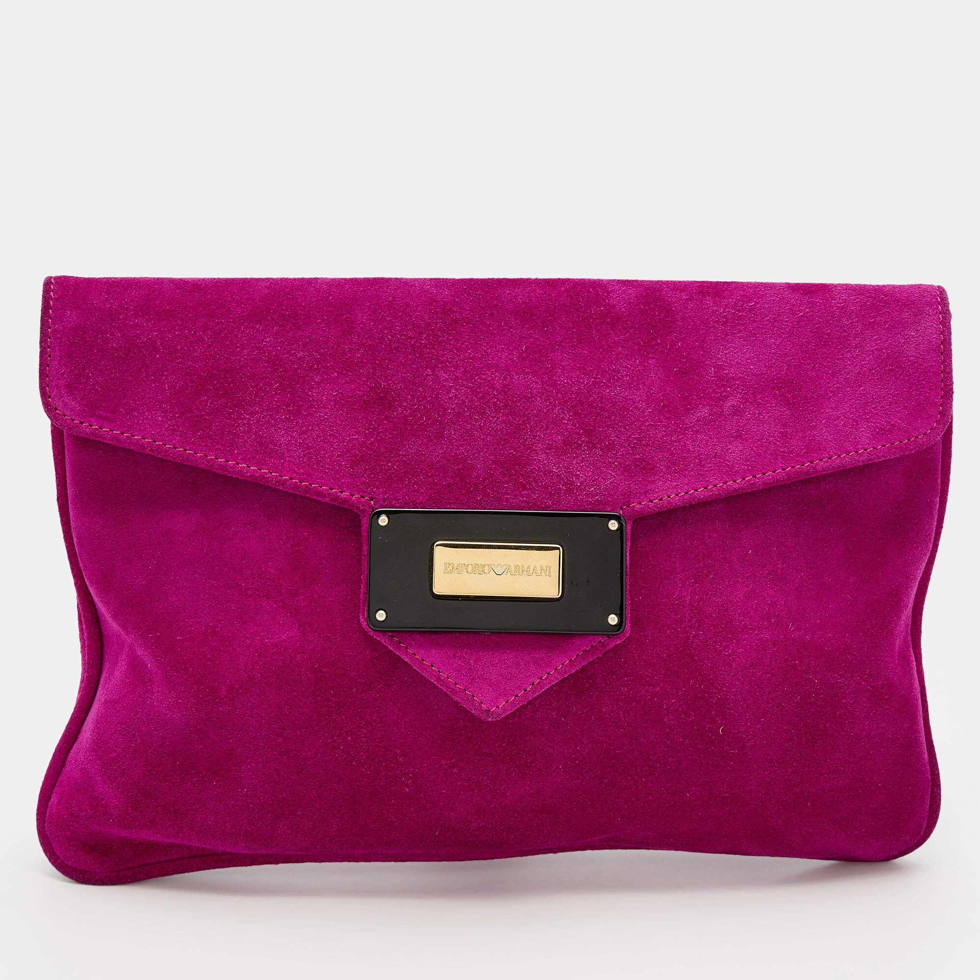 Pre Owned Emporio Armani Pink Suede Envelope Clutch