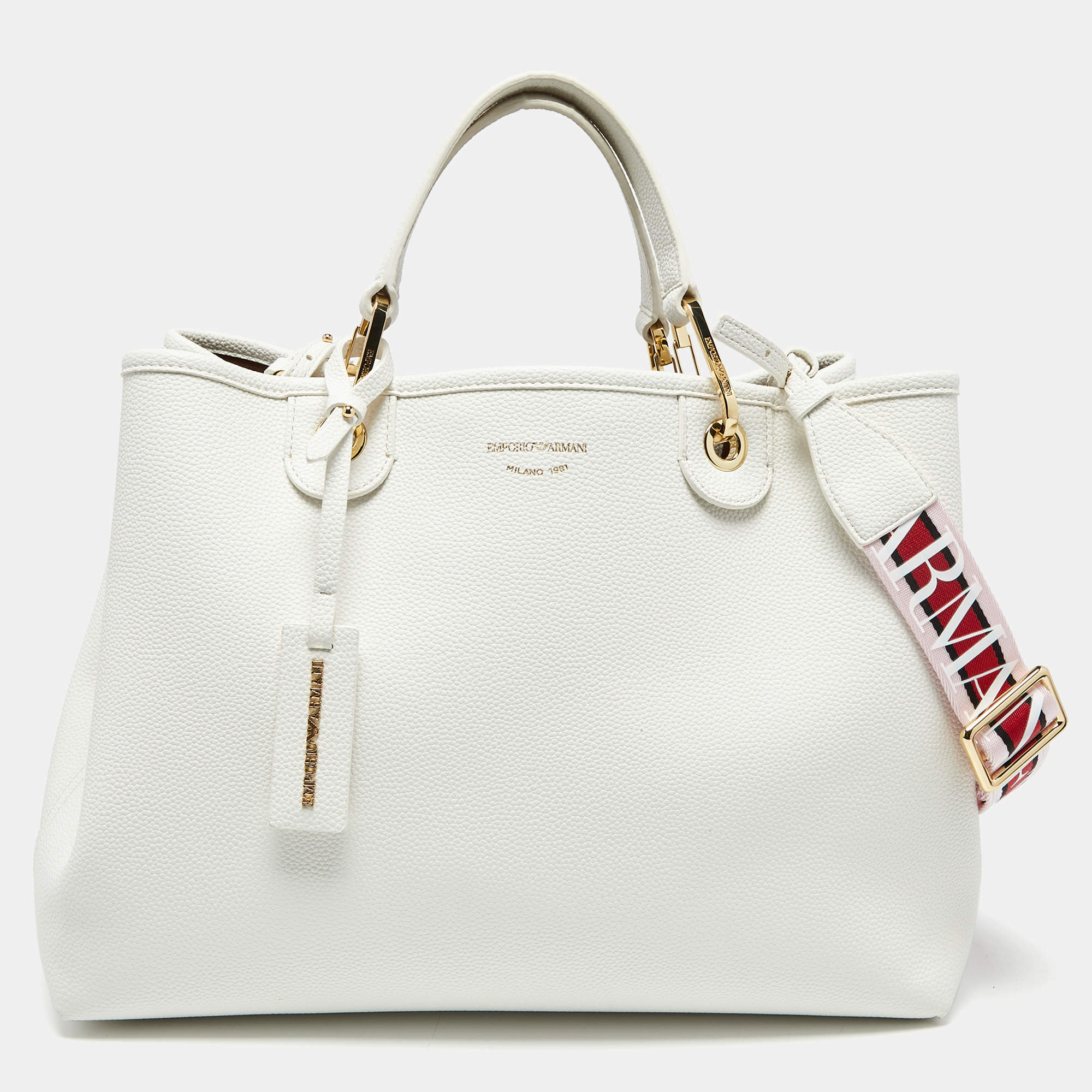Pre Owned Emporio Armani White Leather MyEA Tote 