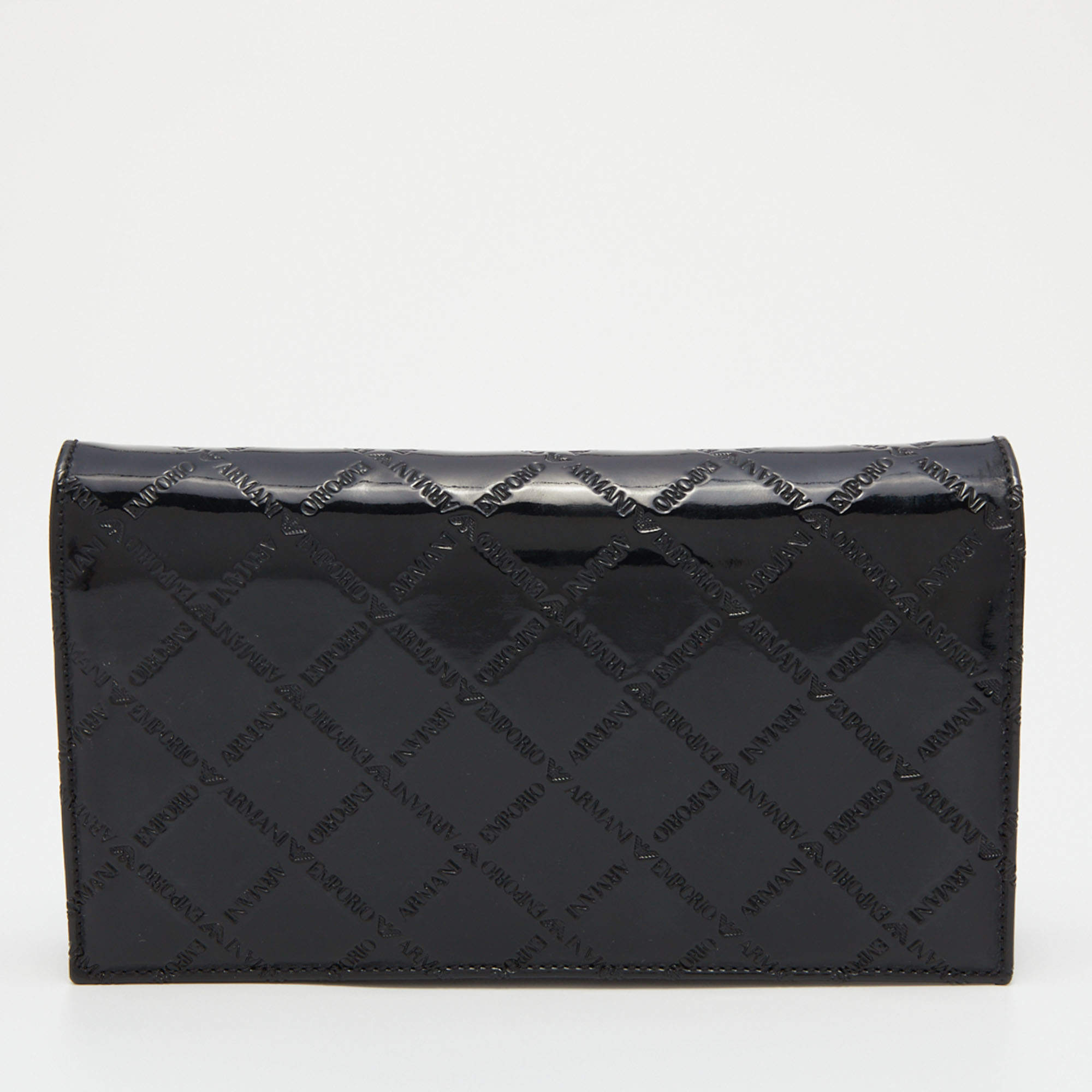 Pre Owned Emporio Armani Black Embossed Patent Leather Continental Wallet