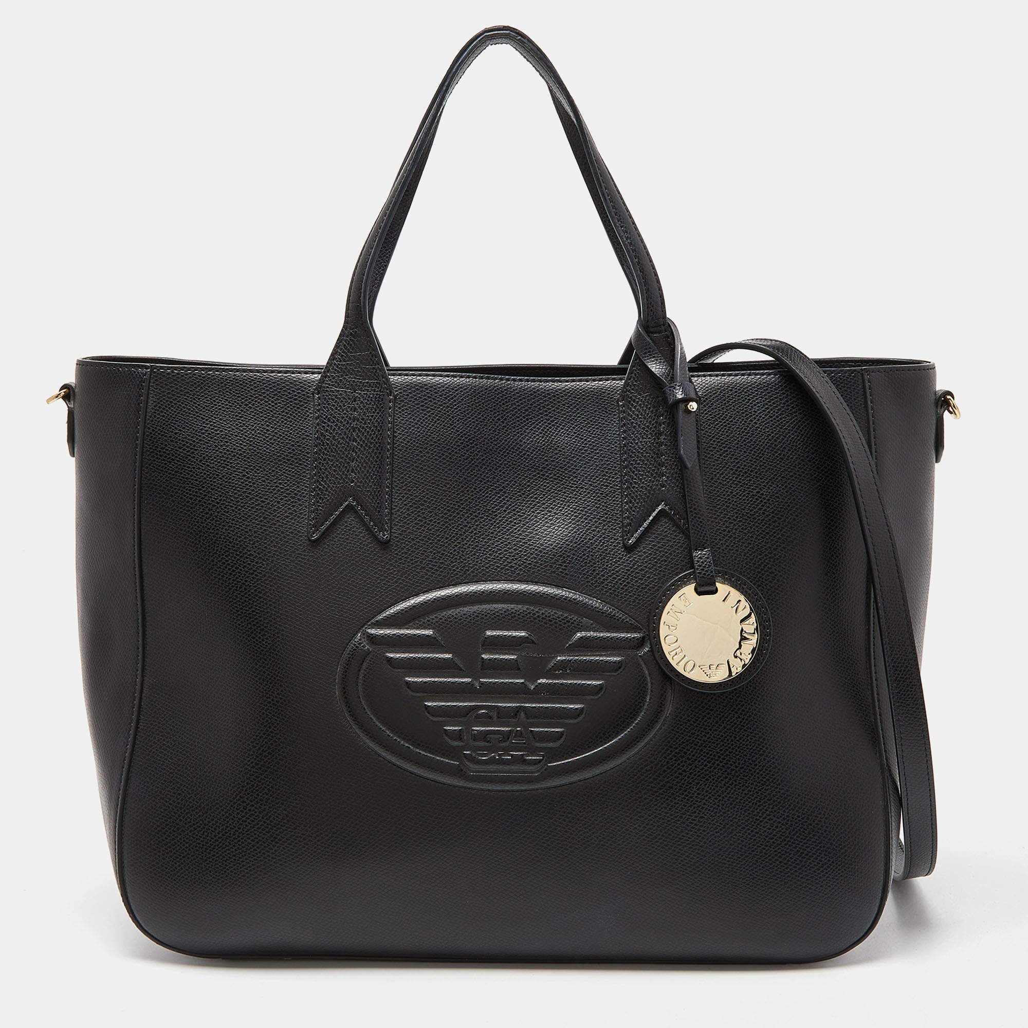 Pre Owned Emporio Armani Black Leather Shopper Tote