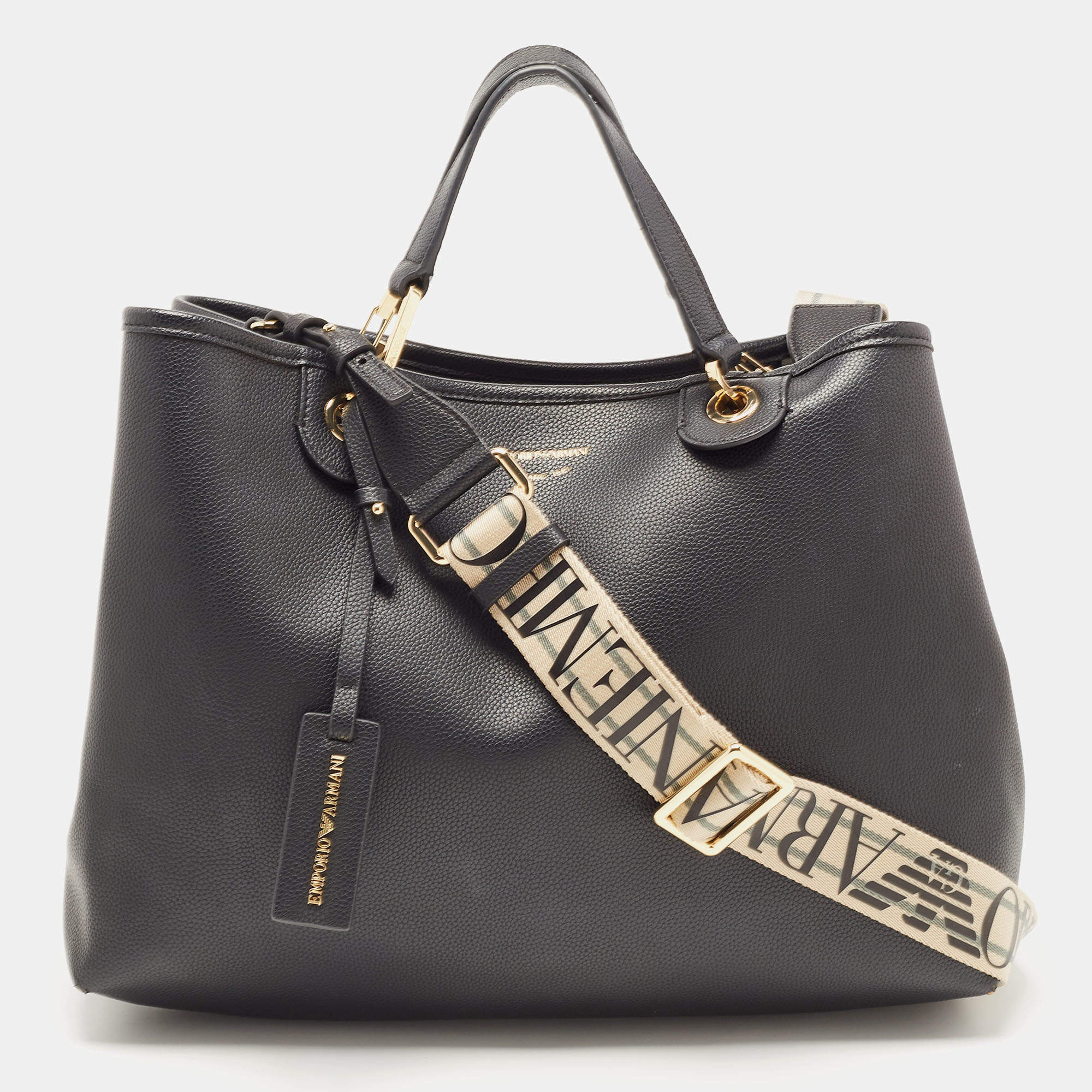 Pre Owned Emporio Armani Black Leather MyEA Tote