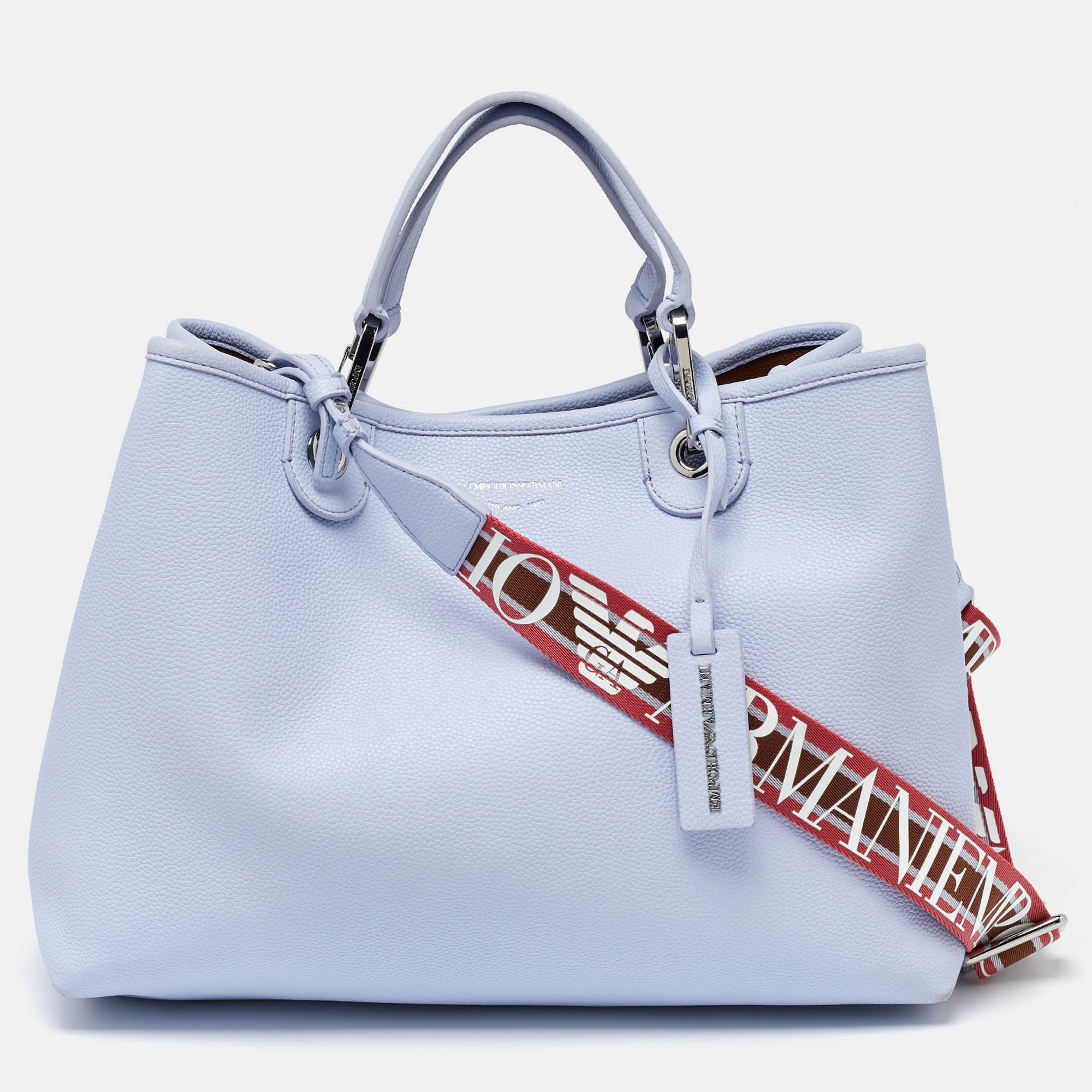 Pre Owned Emporio Armani Lavender Leather Medium MyEA Shopper Tote