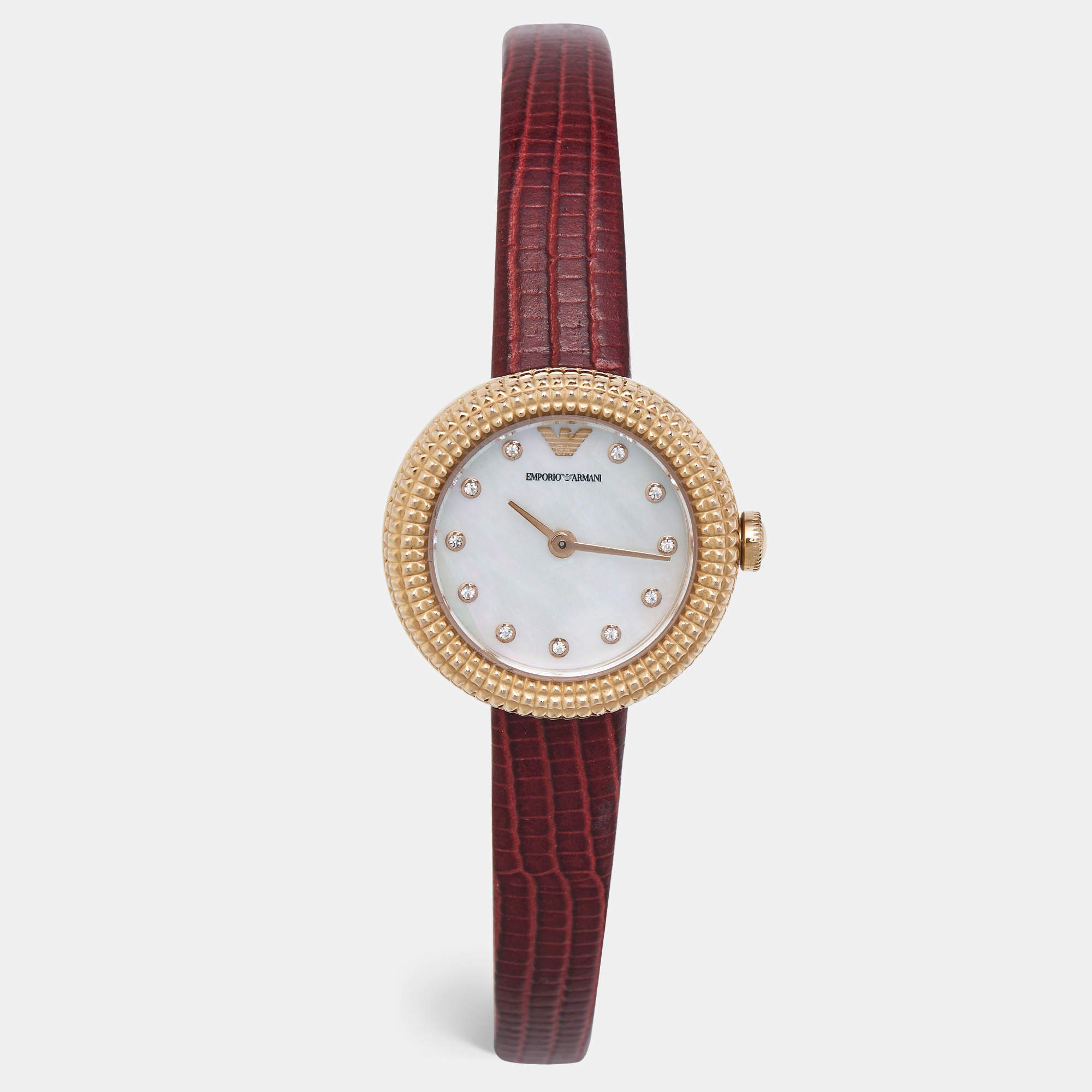 Emporio Armani Mother Of Pearl Gold Plated Stainless Steel Leather AR11417 Women's Wristwatch 26 mm