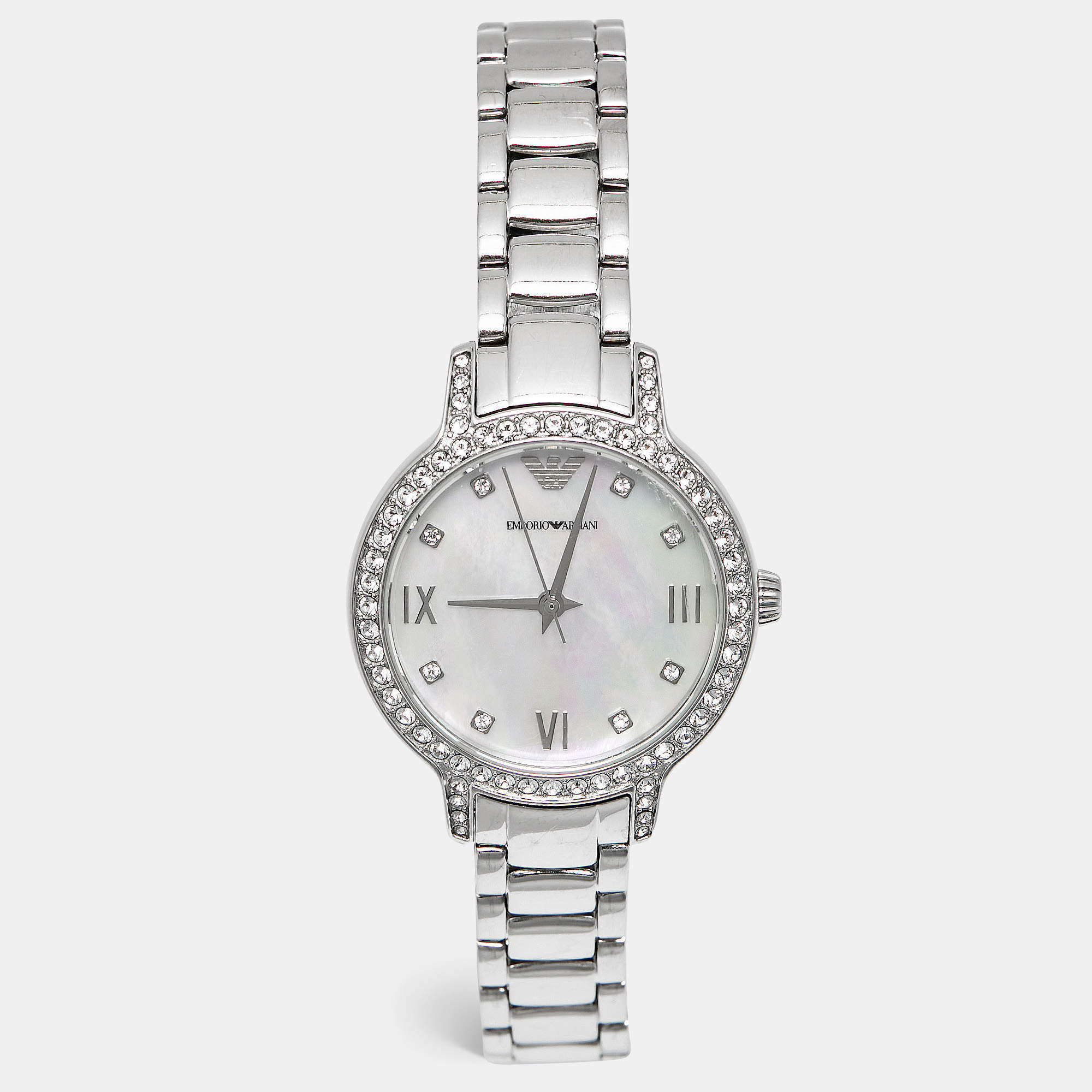 Pre Owned ساعة يد نسائية امبريو ارماني AR11484 ستانلس ستيل صدف 32 مم