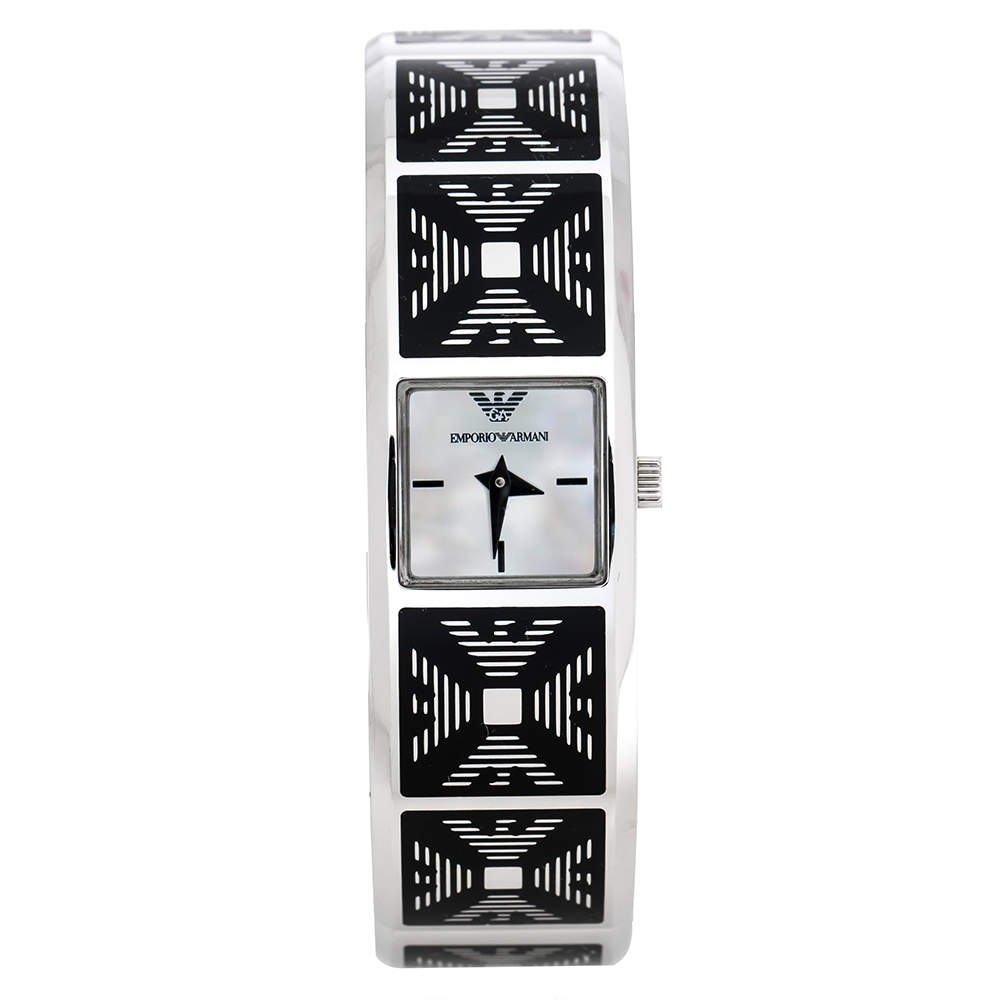 Pre Owned Emporio Armani White Mother Of Pearl Stainless Steel AR5745 Women's Wristwatch 18 mm