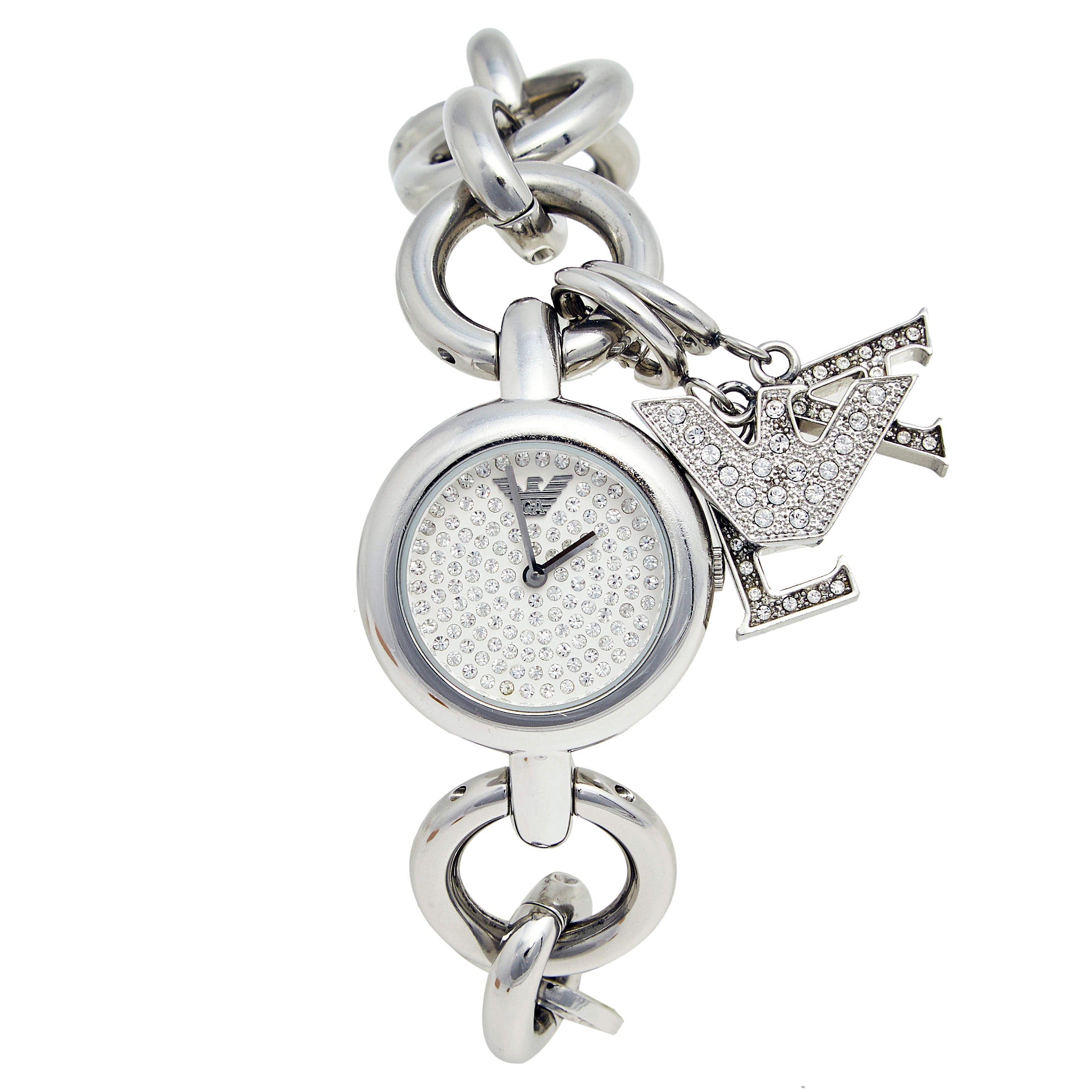 Pre Owned Emporio Armani Silver Stainless Steel Charm AR-5713 Women's Wristwatch 28 mm
