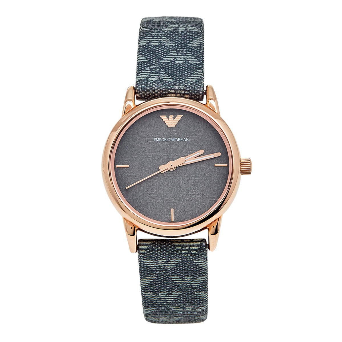 Pre Owned Emporio Armani Grey Rose Gold Plated Stainless Steel Canvas Classic AR1837 Women's Wristwatch 28 mm