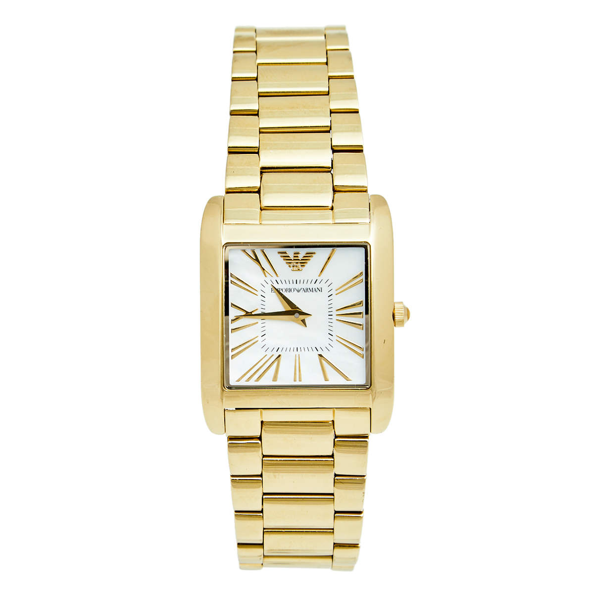 Pre Owned Emporio Armani Mother of Pearl Yellow Gold Plated Stainless Steel AR2052 Women's Wristwatch 27 mm