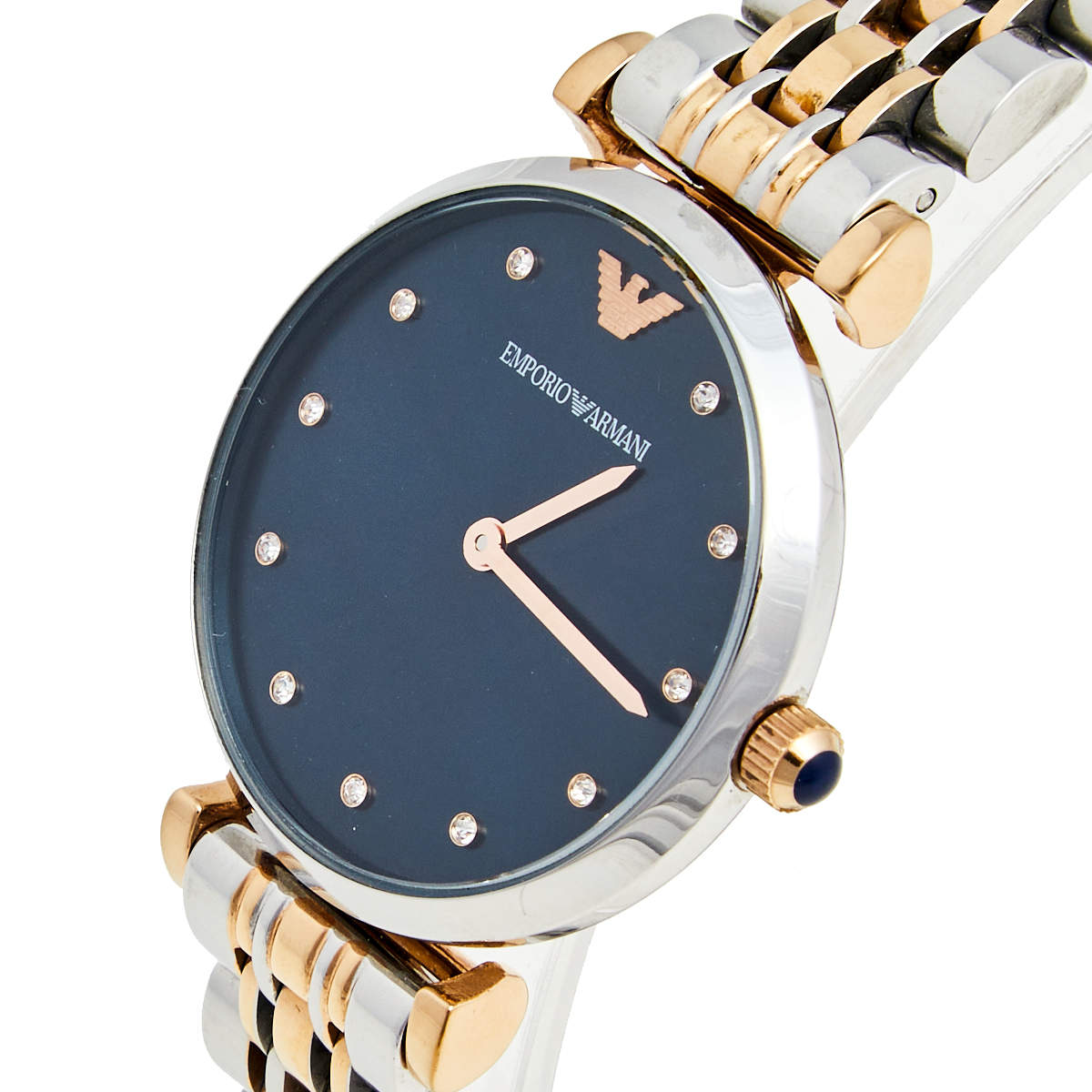 Emporio Armani Blue Two Tone Stainless Steel AR11092 Women s Wristwatch 32 mm Emporio Armani TLC