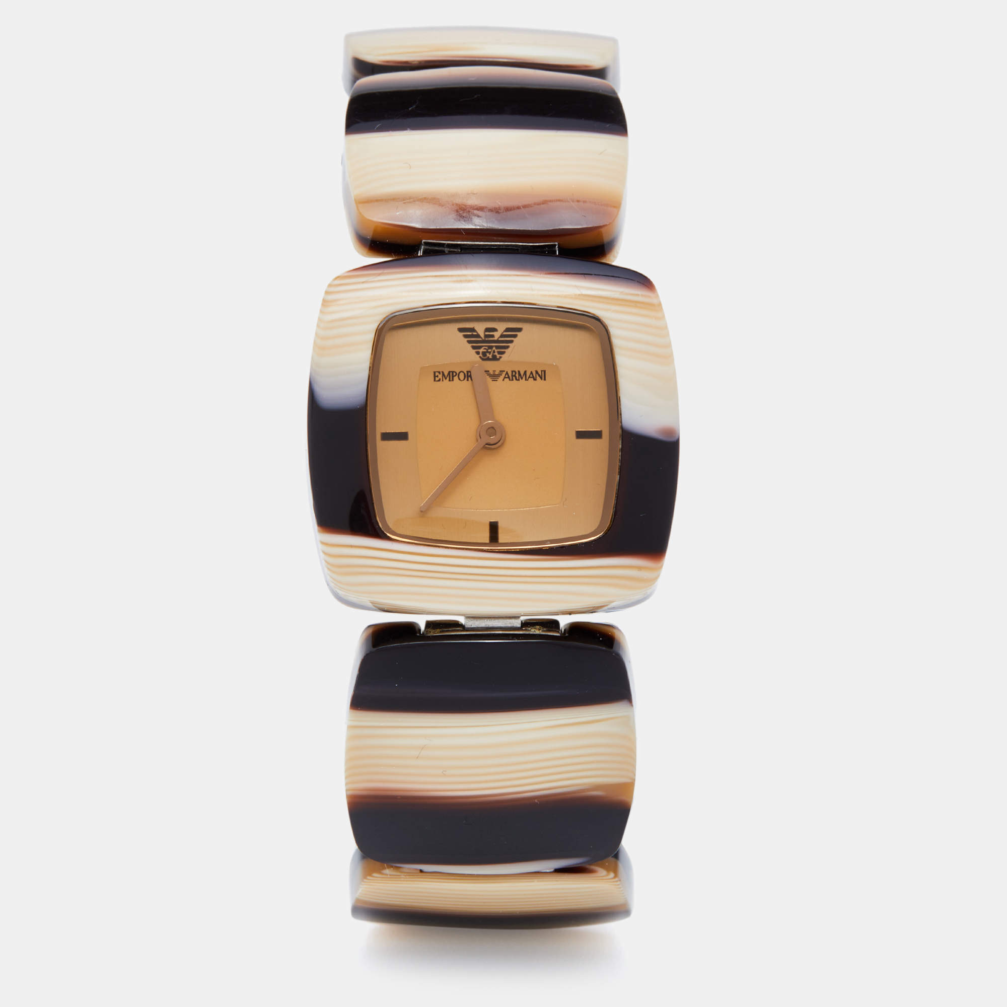 Pre Owned Emporio Armani Champagne Acrylic Stainless Steel Donna AR1305 Women's Wristwatch 27 mm