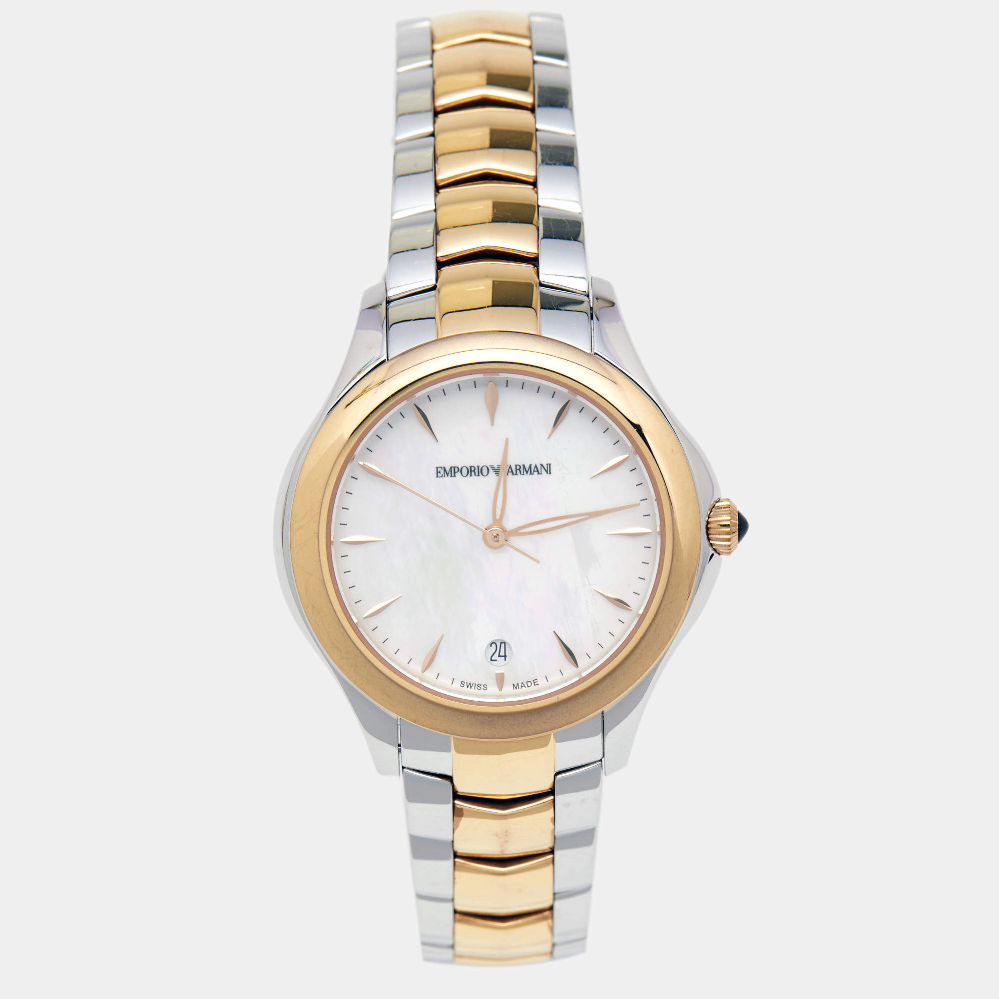 Pre Owned Emporio Armani Mother of Pearl Two Tone Stainless Steel Esedra ARS8503 Women's Wristwatch 35 mm