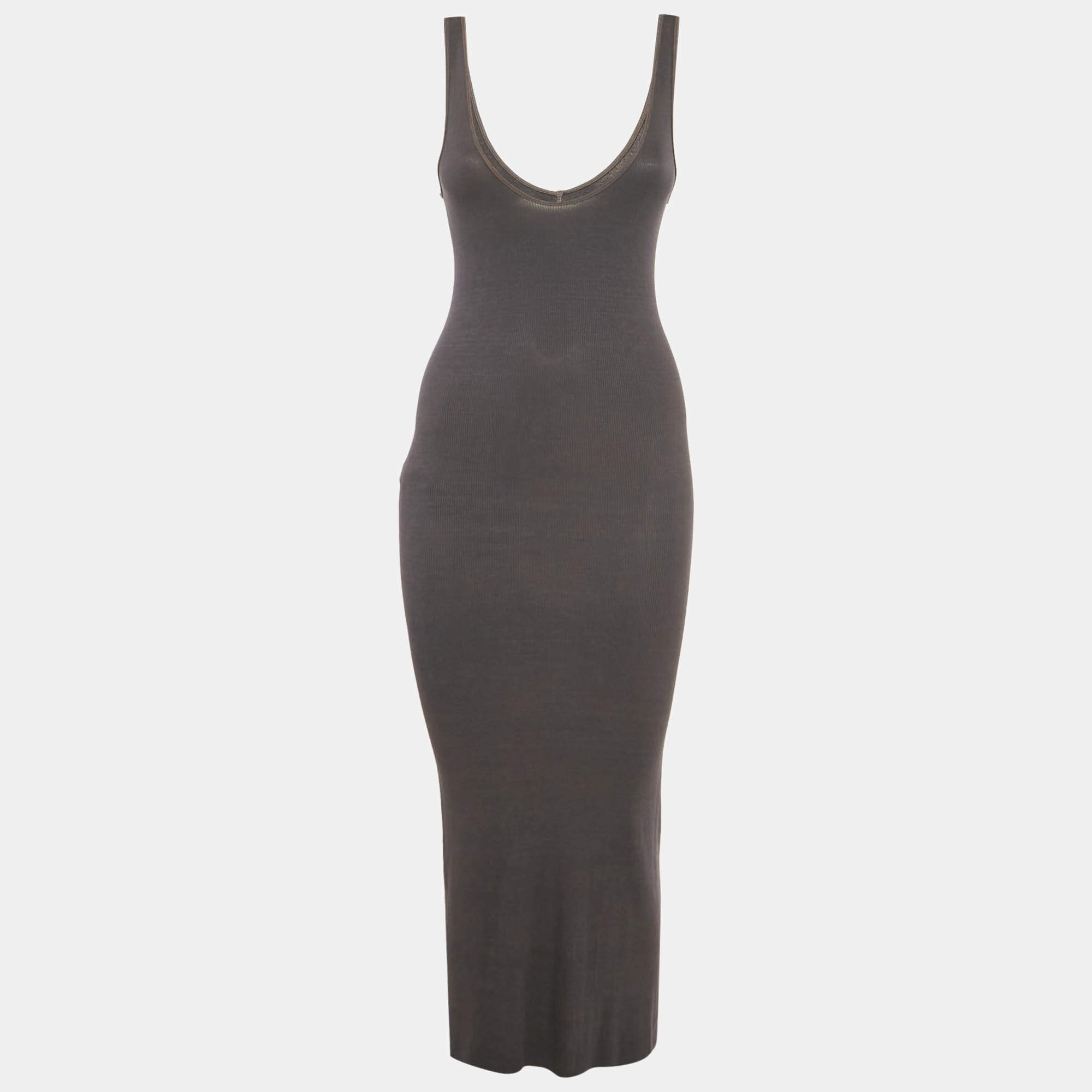 Pre Owned فستان إنزا كوستا رمادي تريكو رقبة دائرية ماكسي صغير