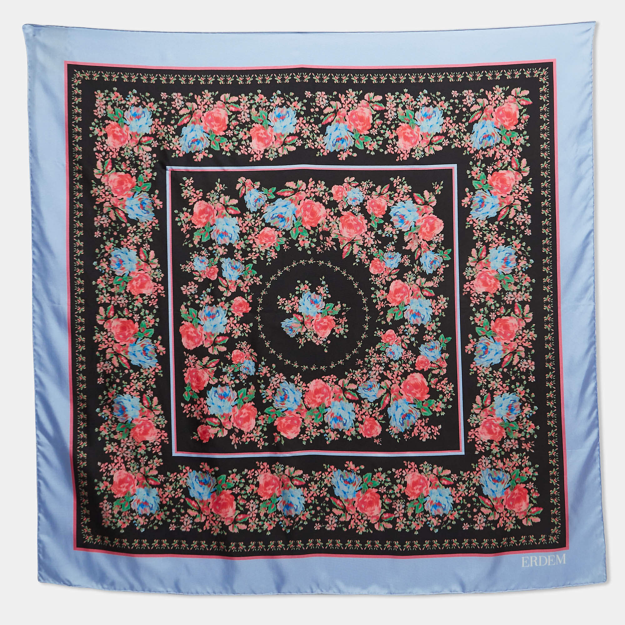 Erdem Multicolor Floral Print Silk Carrington Square Scarf S