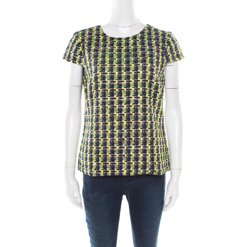 Erdem Multicolor Cap Sleeve Amanie Tweed Top M
