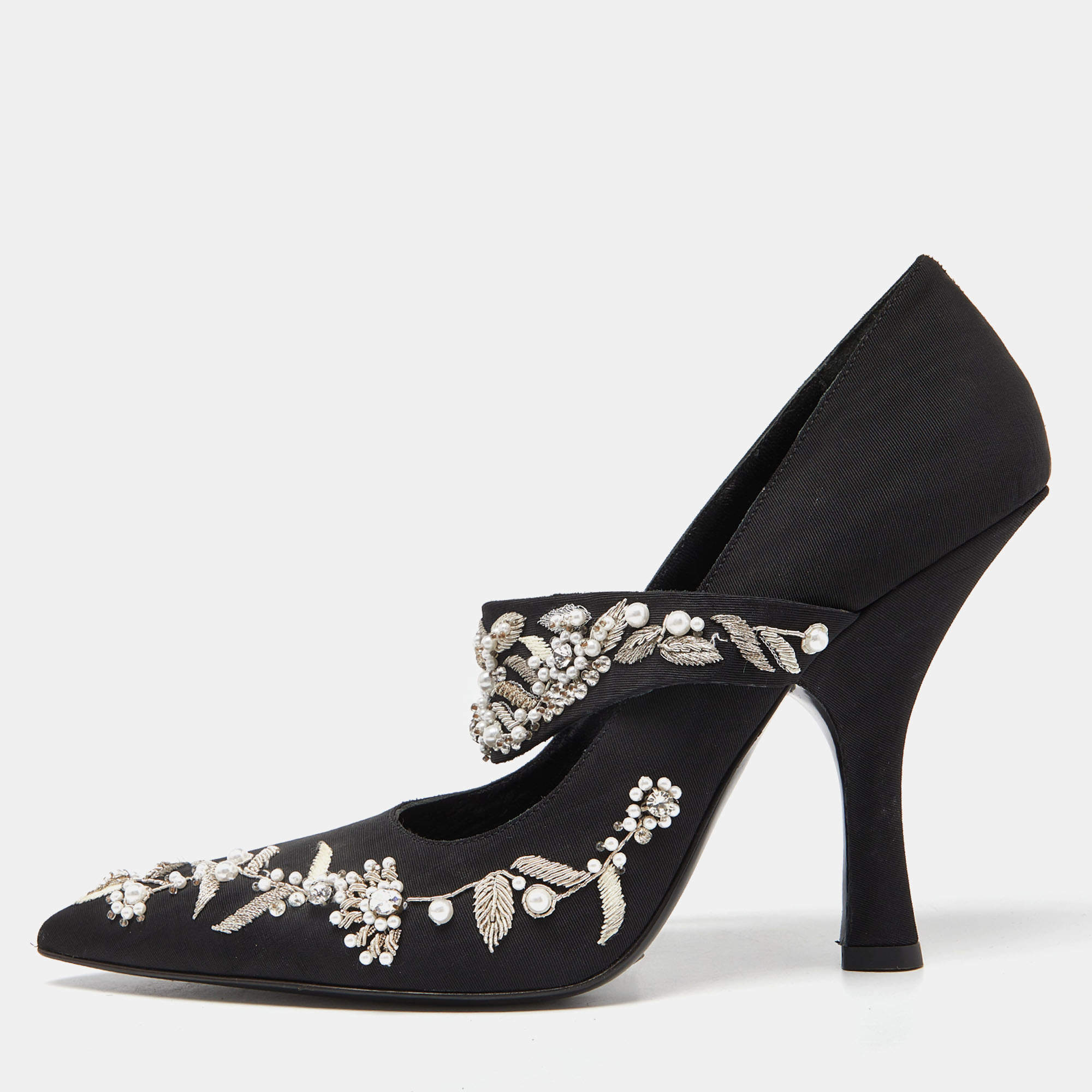 Erdem Black Fabric Crystals Embellished Strap Pumps Size 40