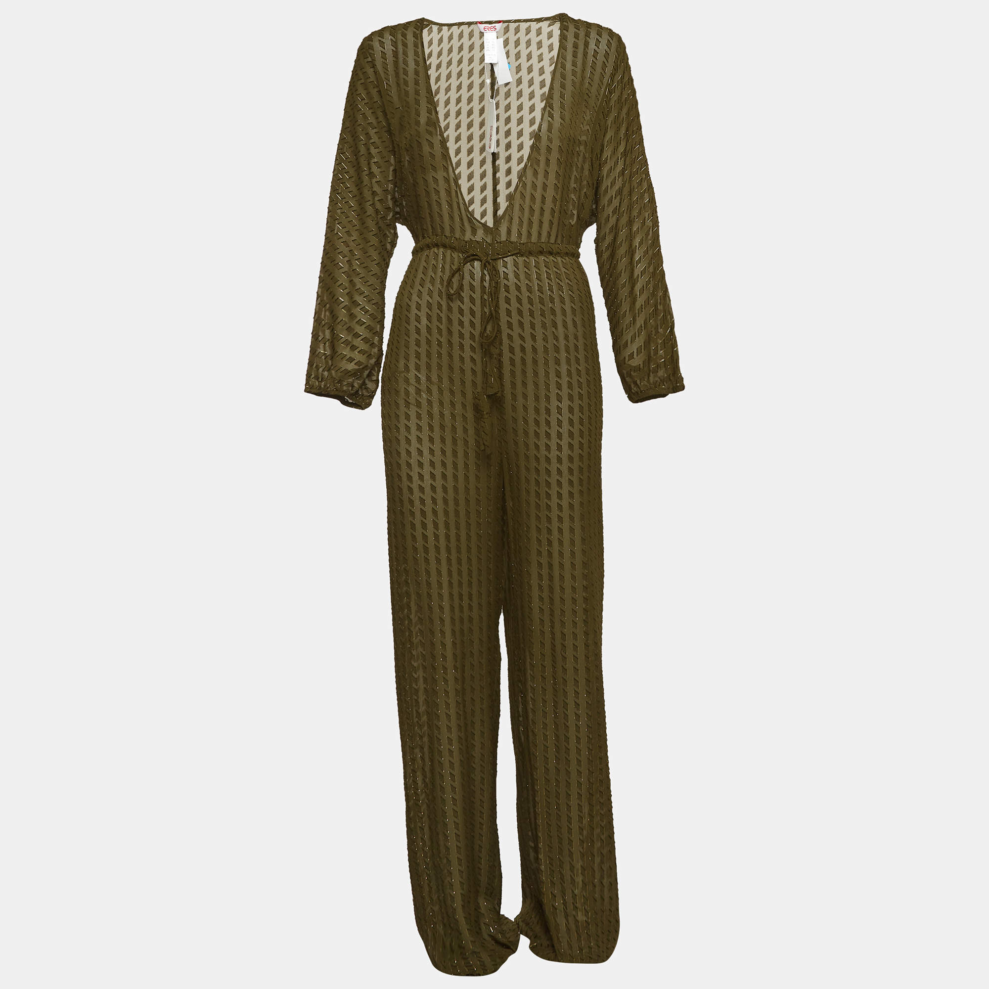 Eres Green Textured Lurex Silk Blend Jumpsuit M