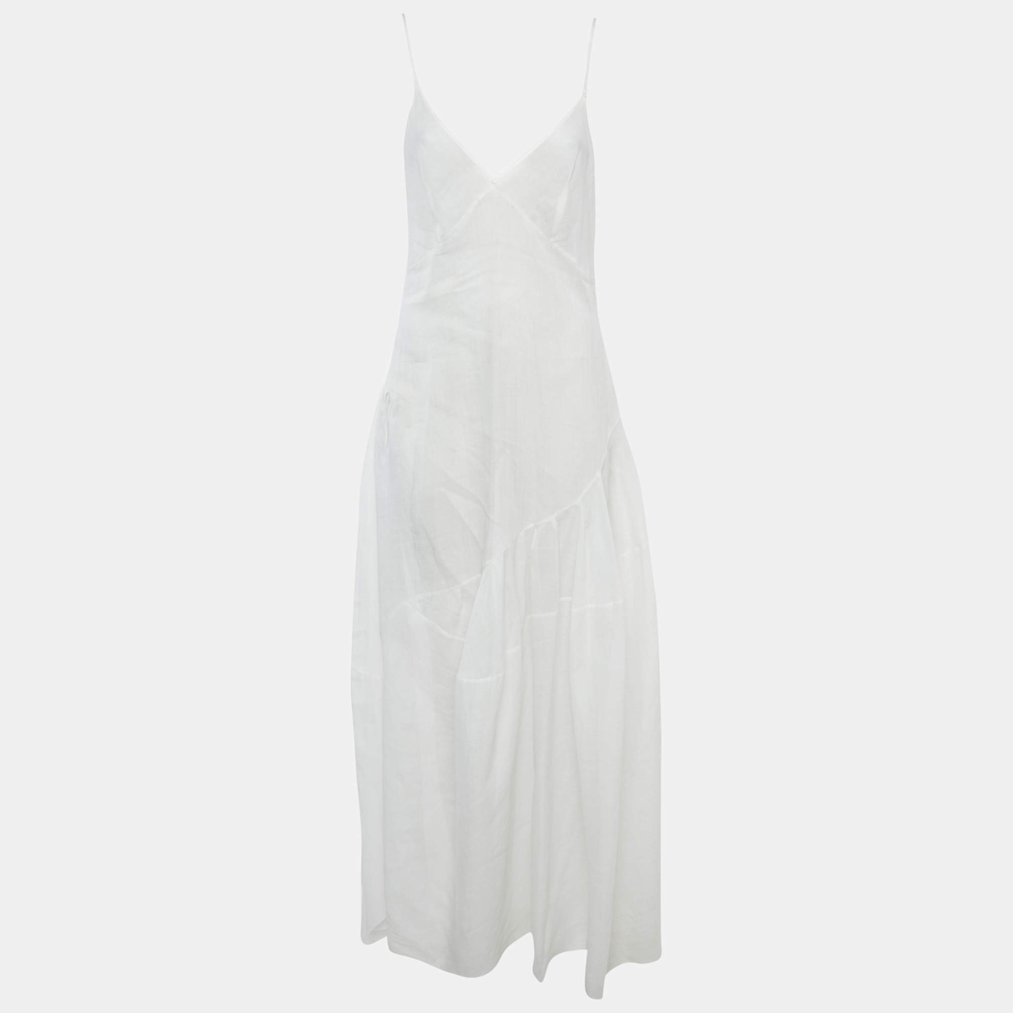Pre Owned Ermanno Scervino White Silk Tiered Semi Sheer Maxi Dress M