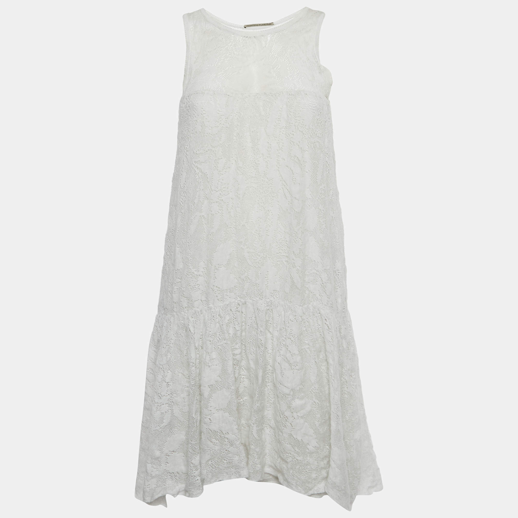 Pre Owned Ermanno Scervino White Lace Sleeveless Mini Dress S