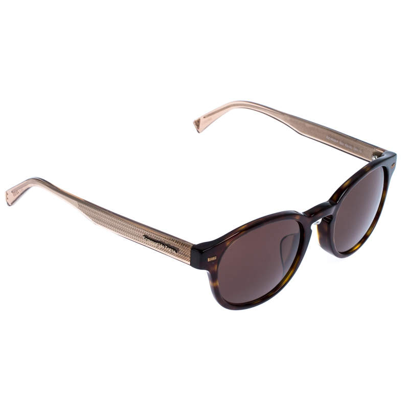 نظارة شمسية ايرمنيجيلدو زينيا بيضاوية عدسة تورتواز بنية/ ذهبية