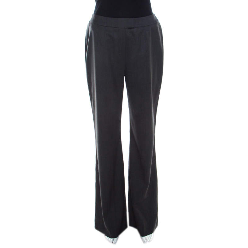 Escada Grey Stretch Wool High Waist Wide Leg Trousers M
