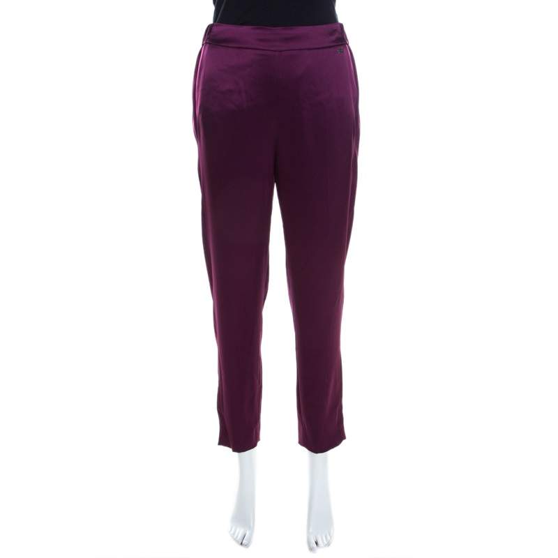 Pre Owned Escada Amethyste Purple Satin Relaxed Toskana Pants M