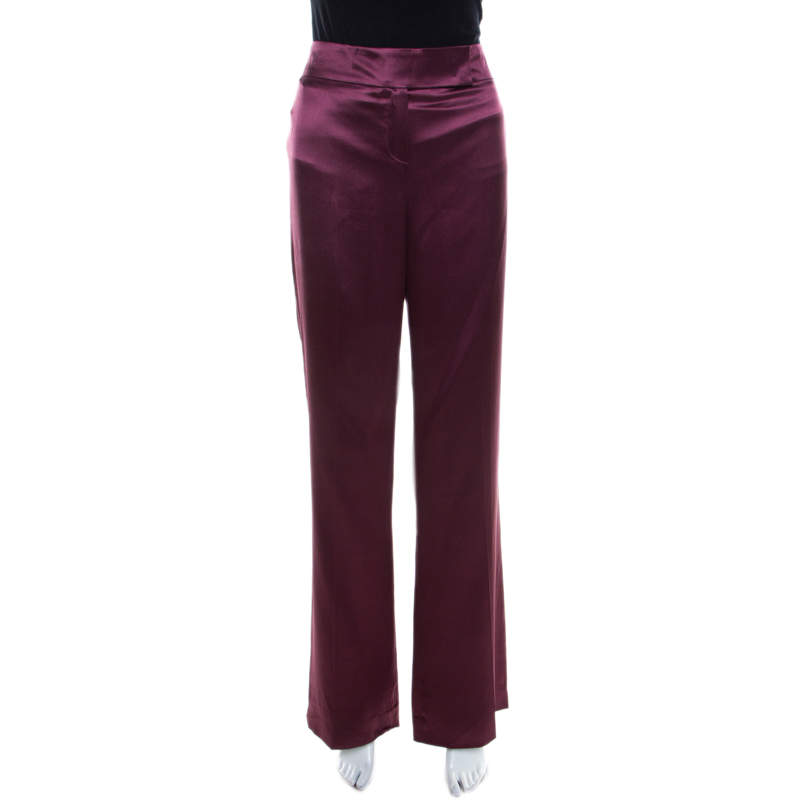 Escada Purple Silk Wide Leg Hose Trousers L