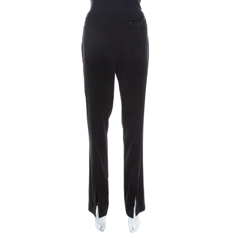 Pre Owned Escada Black Wool Topstitch Detail Straight Fit Formal Trousers M