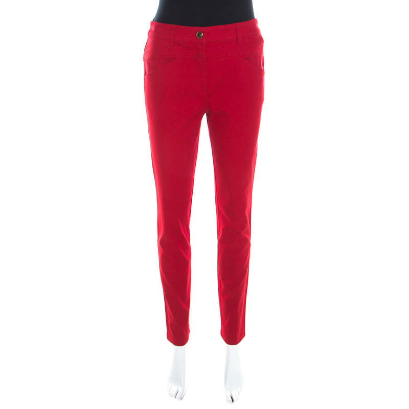 Escada Garnet Red Stretch Denim Teresa Straight Leg Jeans M