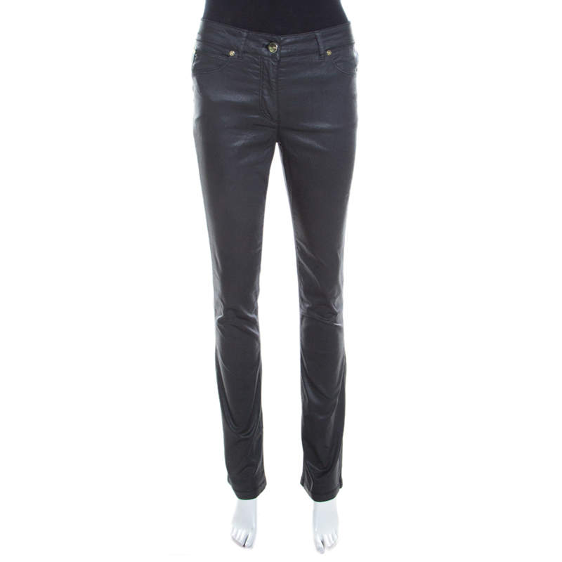 Escada Grey Coated Stretch Denim Straight Leg Jeans M