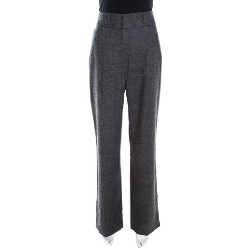 Escada Grey Wool Straight Fit Tailored Hose Trousers L