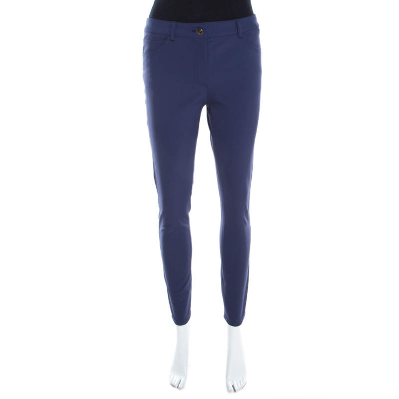 Pre Owned Escada Saphire Blue Stretch Crepe Tapered Tygan Trousers S