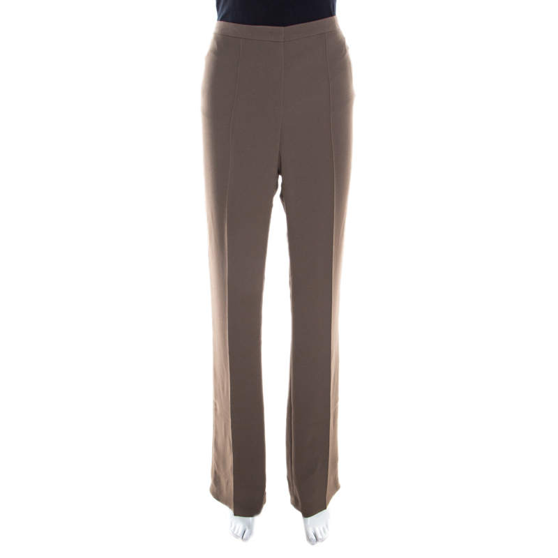 Escada Tobacco Brown Crepe High Waist Tamlyn Trousers M