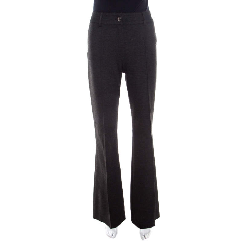 Pre Owned Escada Charcoal Grey Marled Knit Bootcut Thesi Trousers M