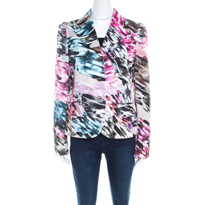 Pre Owned Escada Abstract Fantasy Printed Cotton Jacquard Burka Blazer M