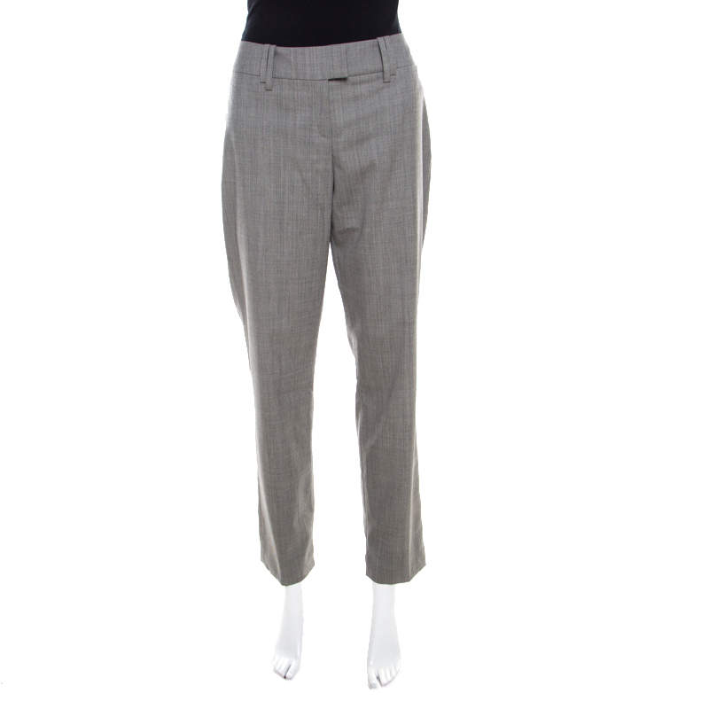 Pre Owned Escada Grey Stretch Wool Slit Detail Tapered Trousers M