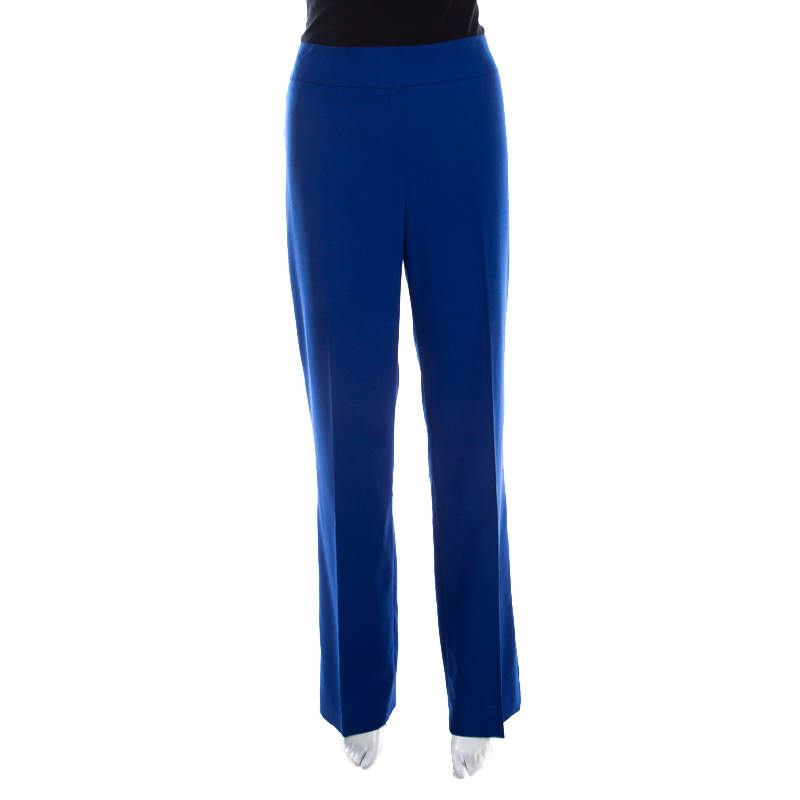 Escada Cobalt Blue Textured Wool and Silk High Waist Tanja Trousers L