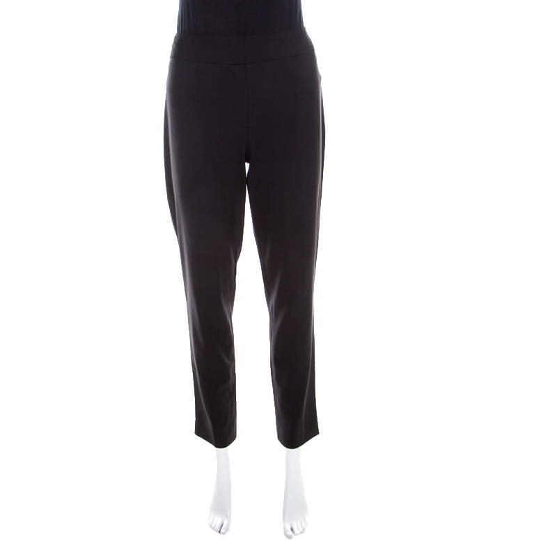 Pre Owned Escada Black Stretch Wool Blend High Waist Tina Trousers M