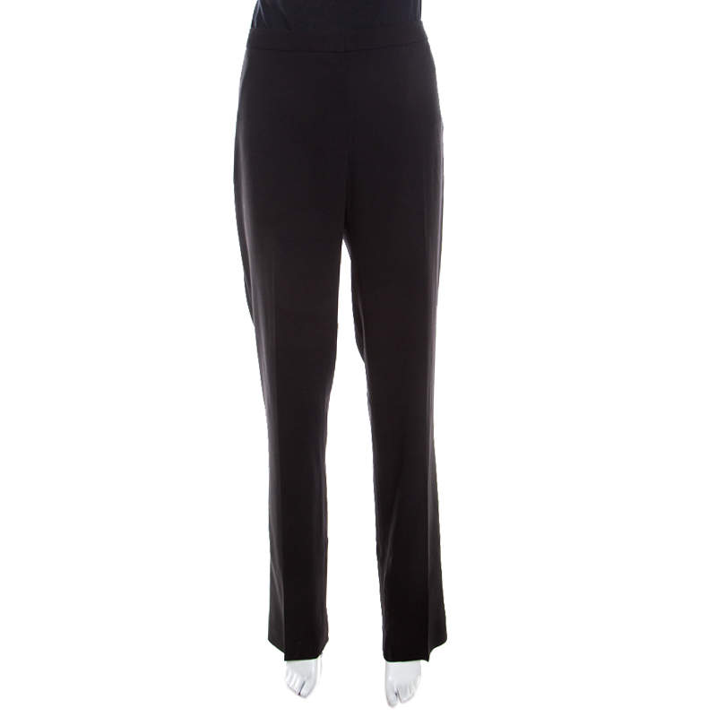 Escada Black Wool Crepe High Waist Tovah Trousers M