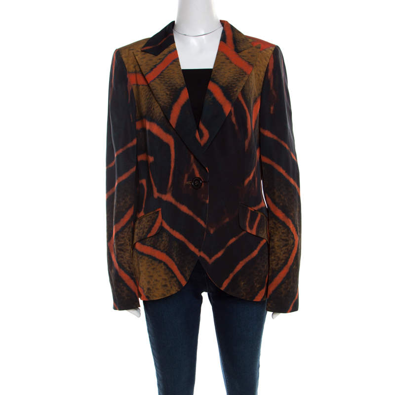 Escada Multicolor Fantasy Print Cotton Blend Single Button Buella Blazer L
