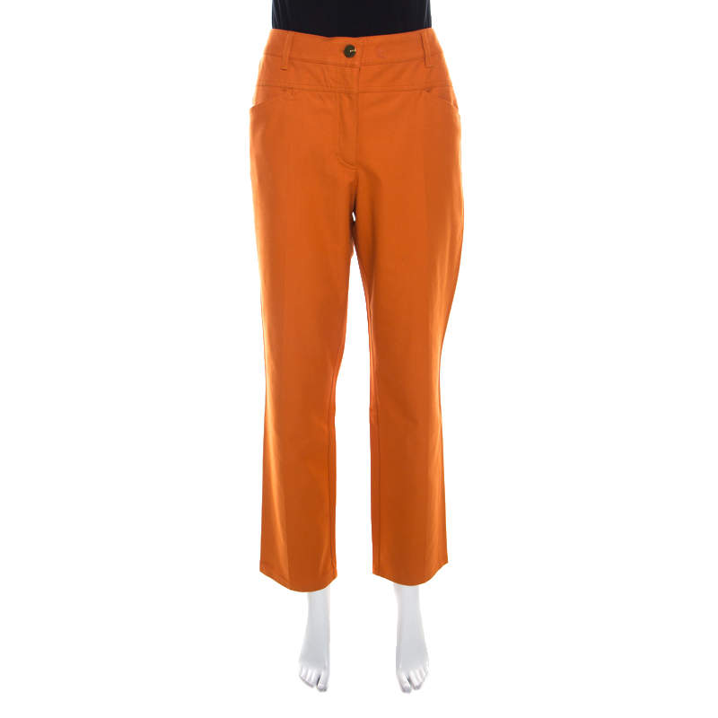 Pre Owned Escada Amber Orange Stretch Denim Teresa Straight Leg Jeans XL