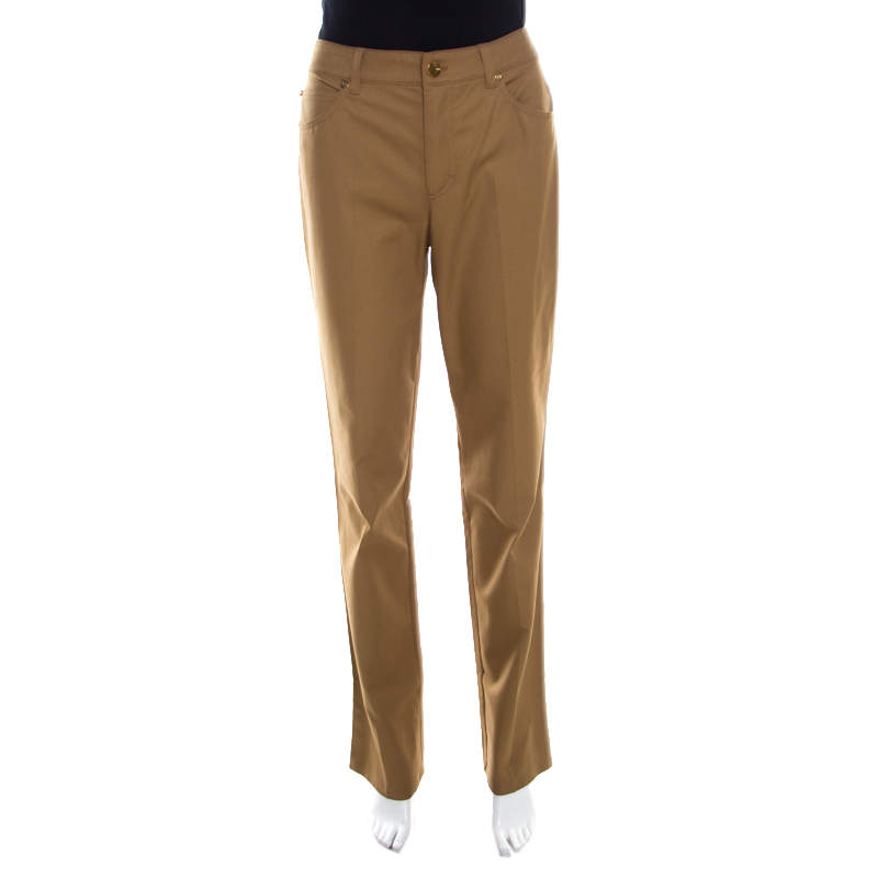 Pre Owned Escada Antique Golden Brown Stretch Denim High Rise Straight Leg Tessa Jeans M