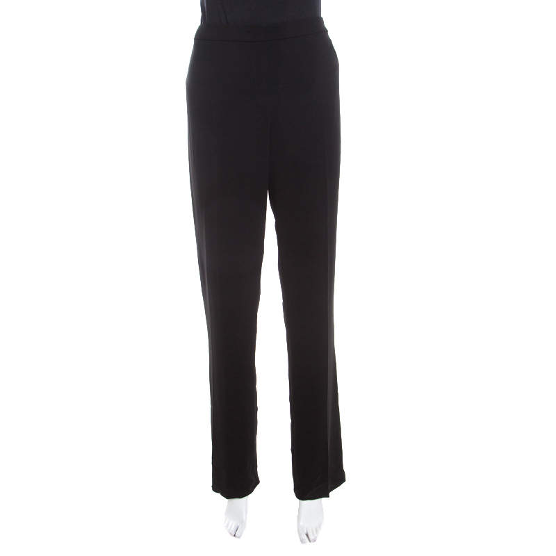 Escada Black Wool Crepe High Waist Tovah Trousers M