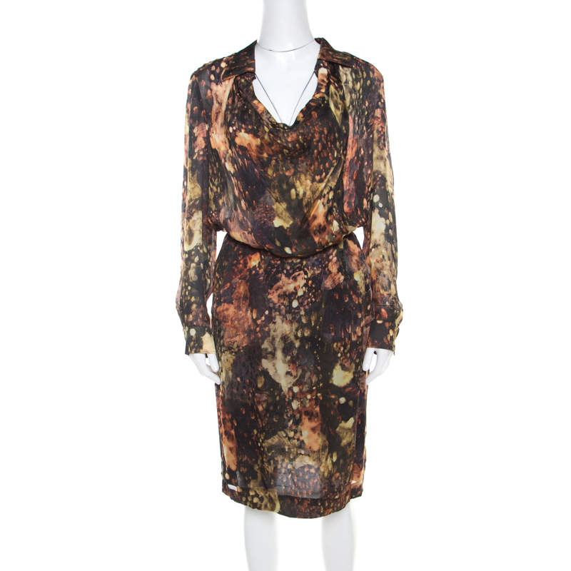 Escada Multicolor Fantasy Print Silk Wrap Bodice Davanee Shirt Dress M