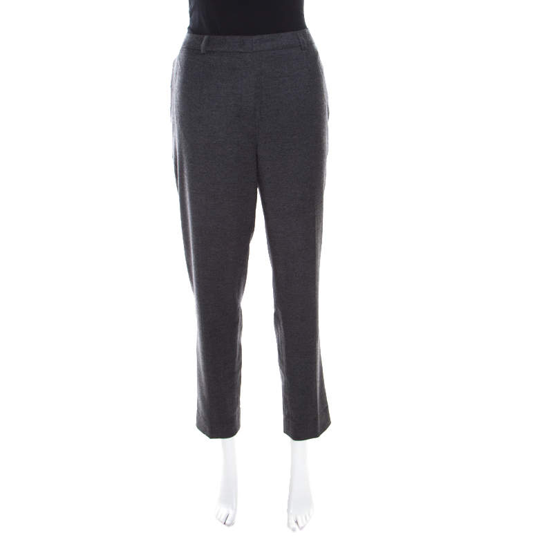 Escada Anthracite Grey Wool and Cashmere Tapered Tellis Trousers M