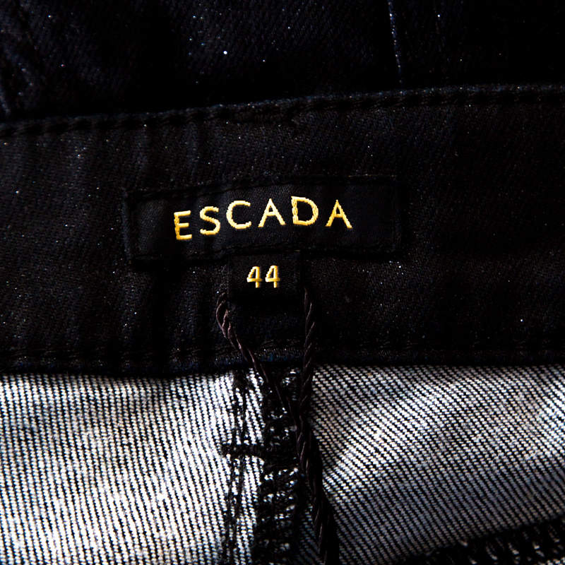 Escada Black Glitter Denim High Rise Straight Leg Jeans XL Escada