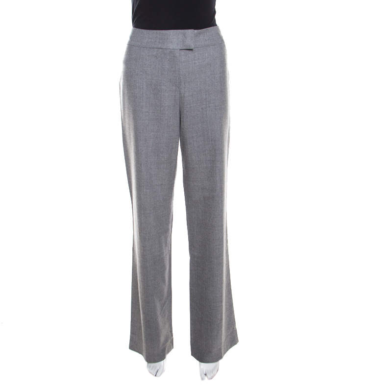 Pre Owned Escada Grey Melange Wool High Waist Tailored Trousers M