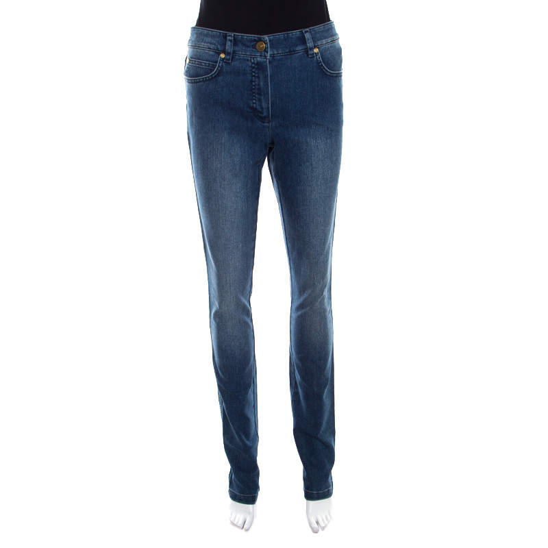 Escada Indigo Faded Effect Denim Sequined Back Pocket Detail Skinny Jeans S