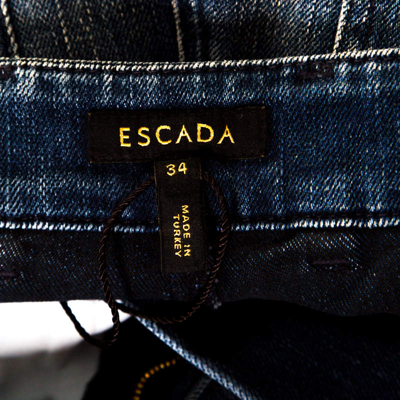 Escada Indigo Faded Effect Denim Sequined Back Pocket Detail Skinny Jeans S