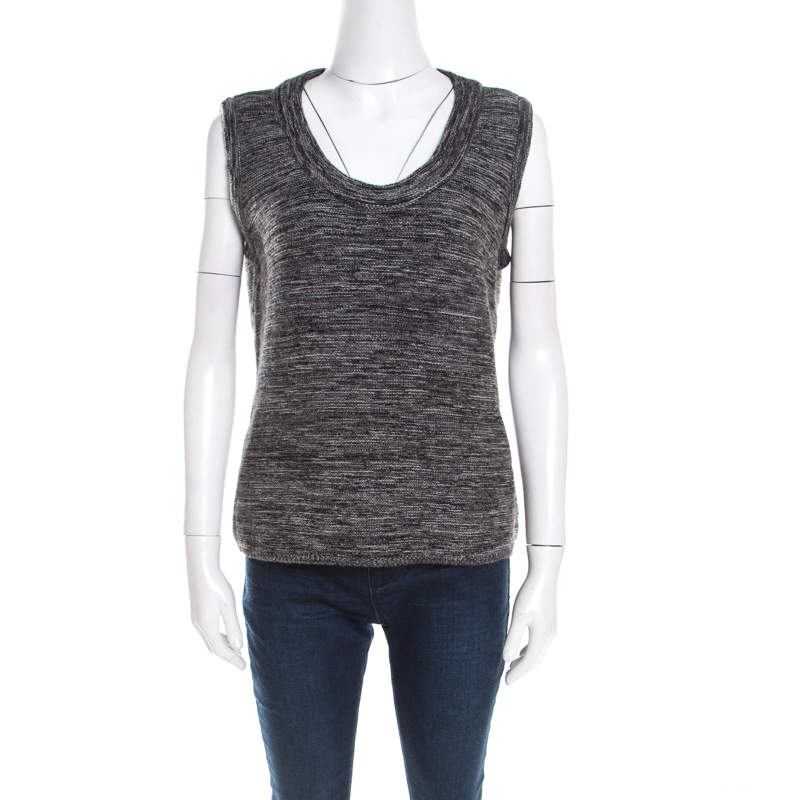 Escada Marled Grey Wool Blend Sleeveless Scoop Neck Sweater Top L